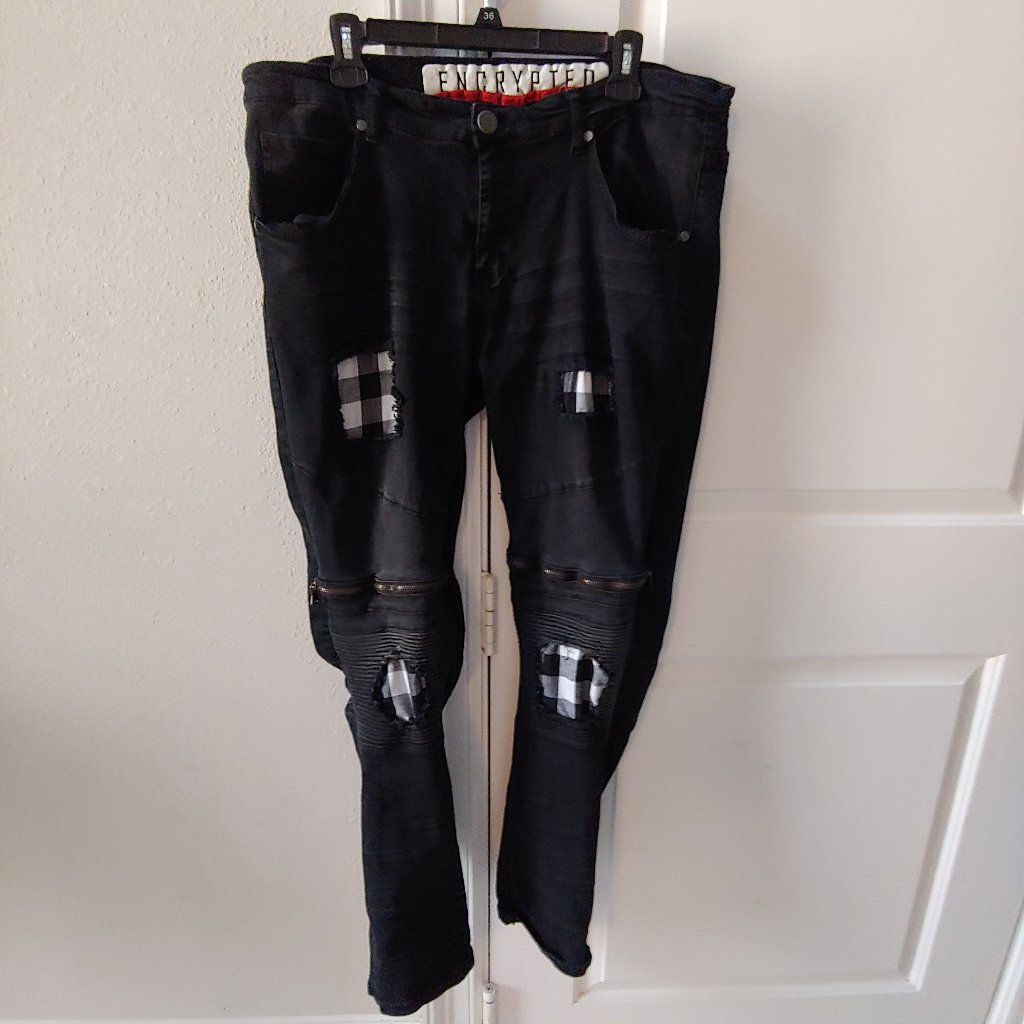 Encrypted Supply Co Mens Sz 36 X 30 Black Jeans Straight Leg Distressed
